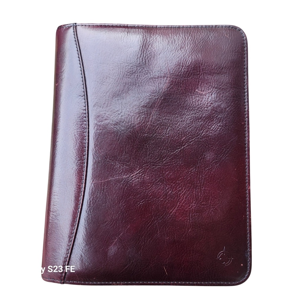 Franklin Covey 7 Ring  Zippered Planner Binder Burgundy Full Grain Leather USA